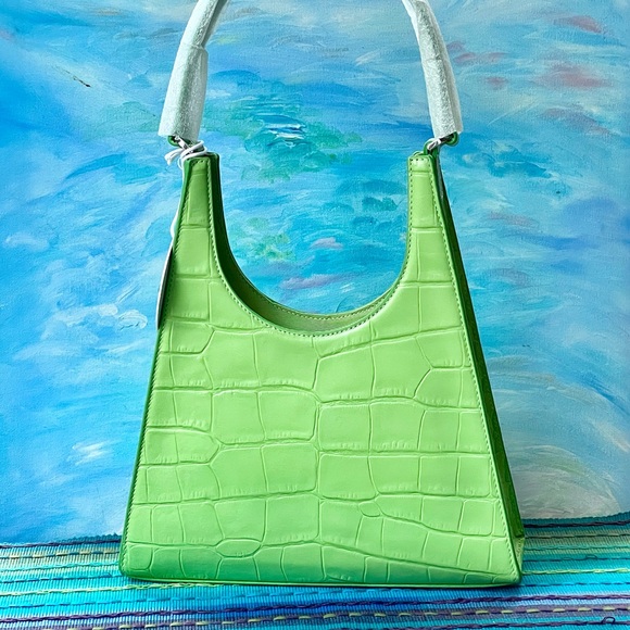 🌺🎉HP🎉🌺 NWT Staud Rey Croc Embossed Shoulder Bag Pistachio - Picture 6 of 16